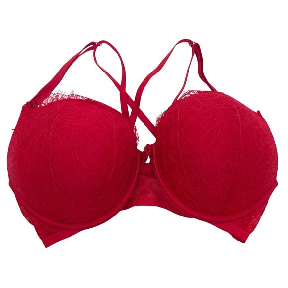 Victoria’s Secret Bombshell Push-Up Plunge Bra 36D Red Lace Front Closure - Picture 1 of 6